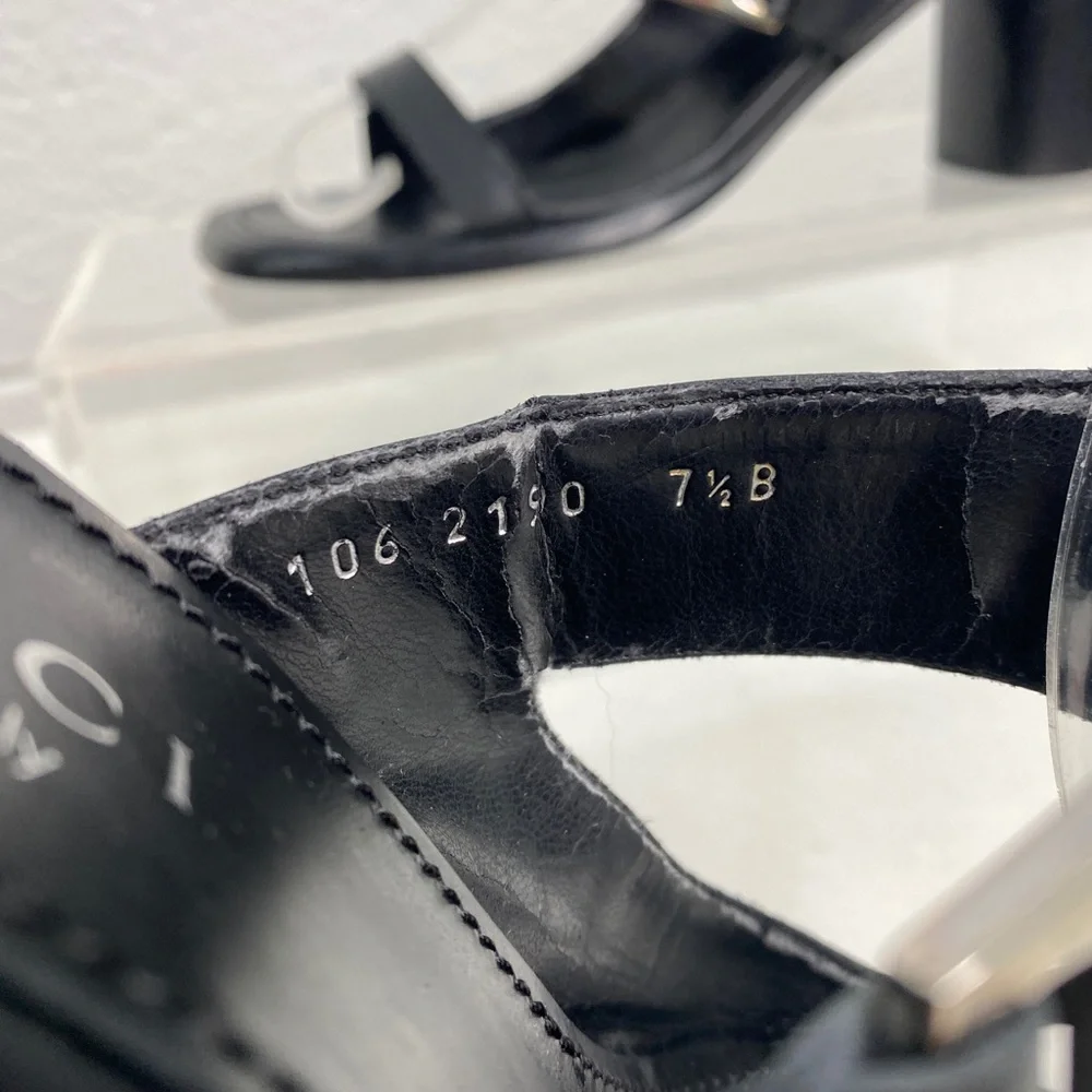 Gucci Black Leather Double Strap Block Heel Slides Sandals women’s size 7.5 - Picture 10 of 12